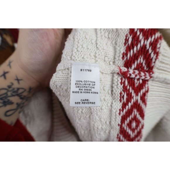 Vintage 90s Cabelas Womens Large Distressed Horse Equestrian Knit Sweater Cream - Picture 8 of 11